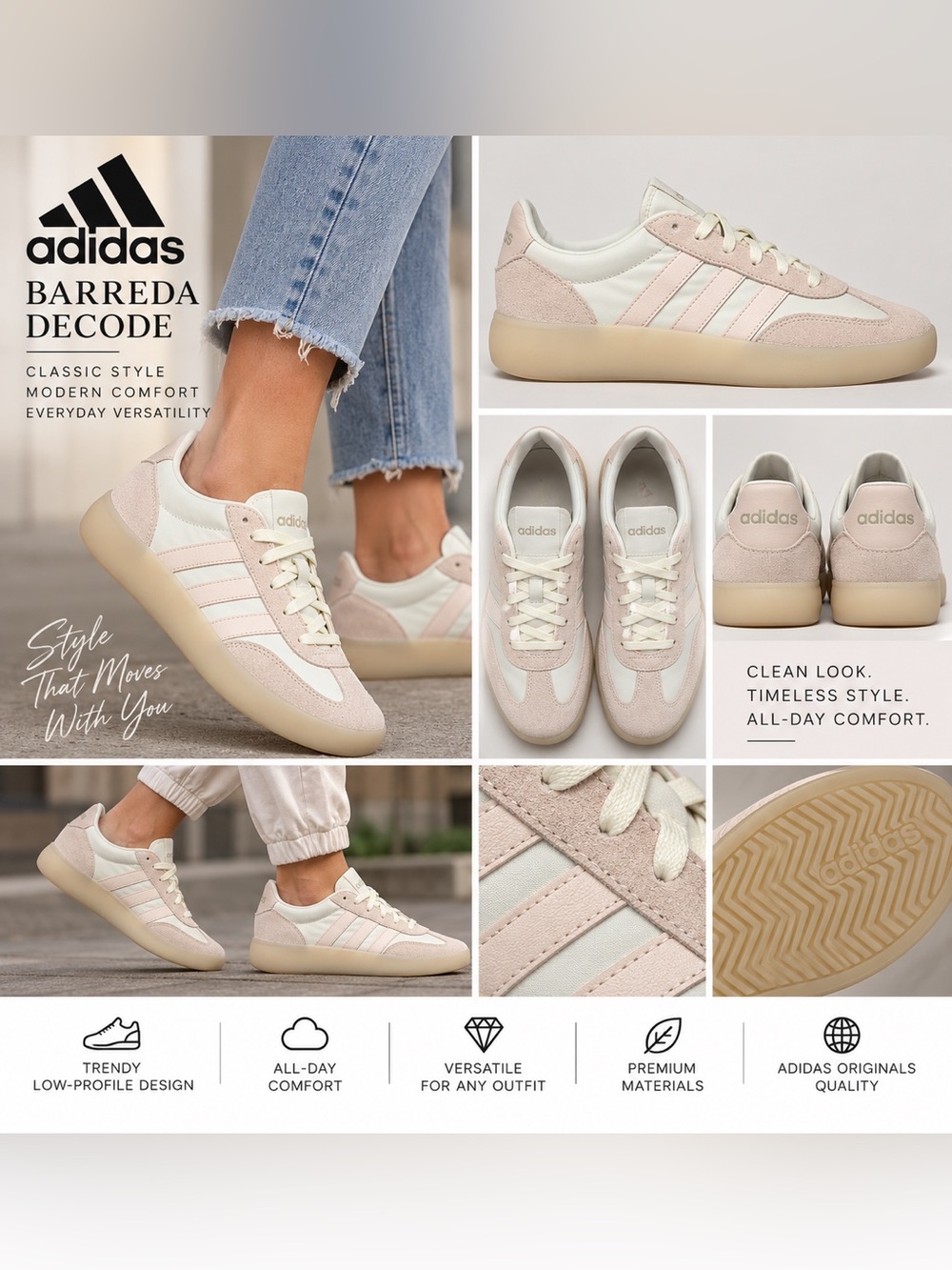 Adidas Barreda Decode Blush Cream Sneakers Women’s 8.5 New With Box